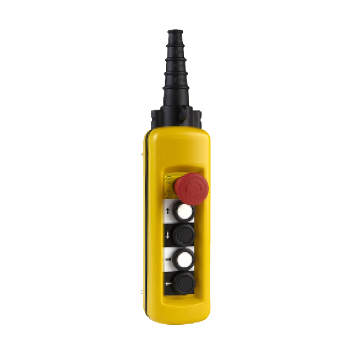 RHENES  CAJA PULSADORES COLGANTES C/PARO EMERGENCIA  4 PULSADORES  4X(1NO+1NC) AMARILLO IP65